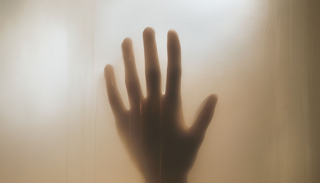 Ethereal Hand Silhouette Against Frosted Glass Background