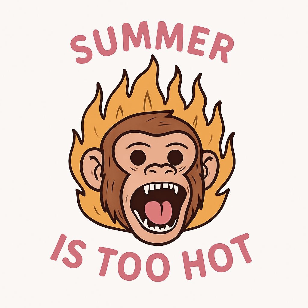 Fierce Cartoon Chimpanzee with Flames Summer Sticker