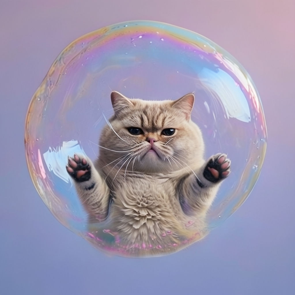 Chubby Cat Stuck in a Soap Bubble Illustration T-Shirt