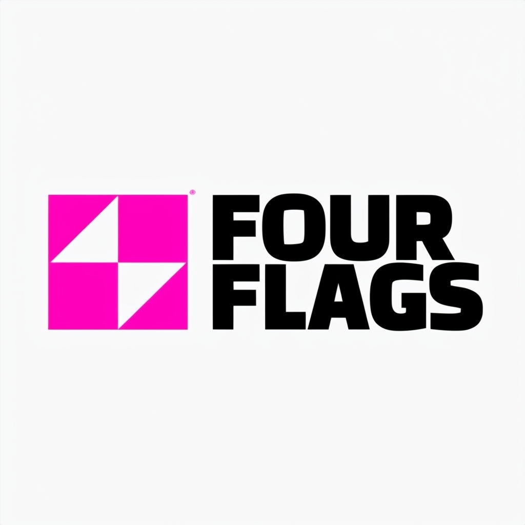 Minimalist Geometric Four Flags Logo Design with Magenta Triangles