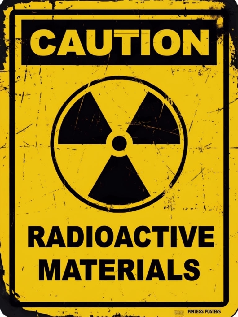 Caution Radioactive Materials Warning Sign with Distressed Design Poster