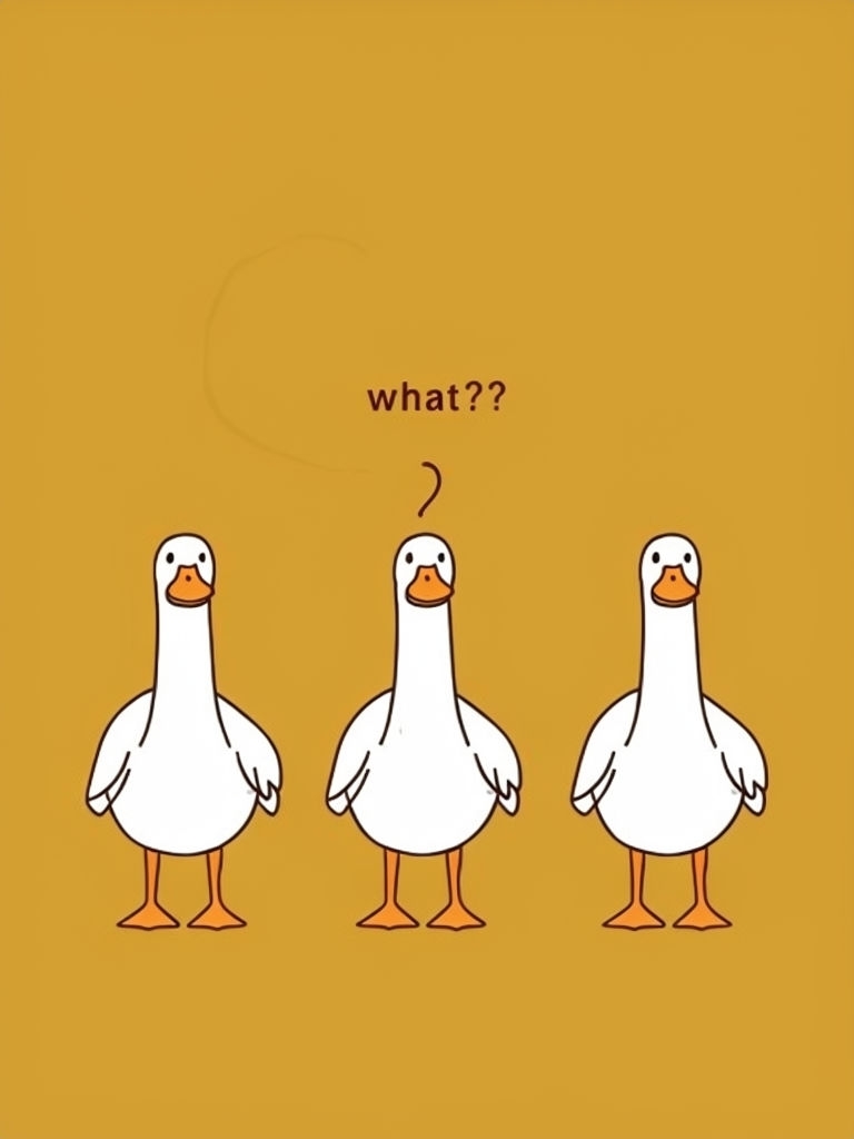Three Minimalist Cartoon Ducks with 'What???' Text Poster
