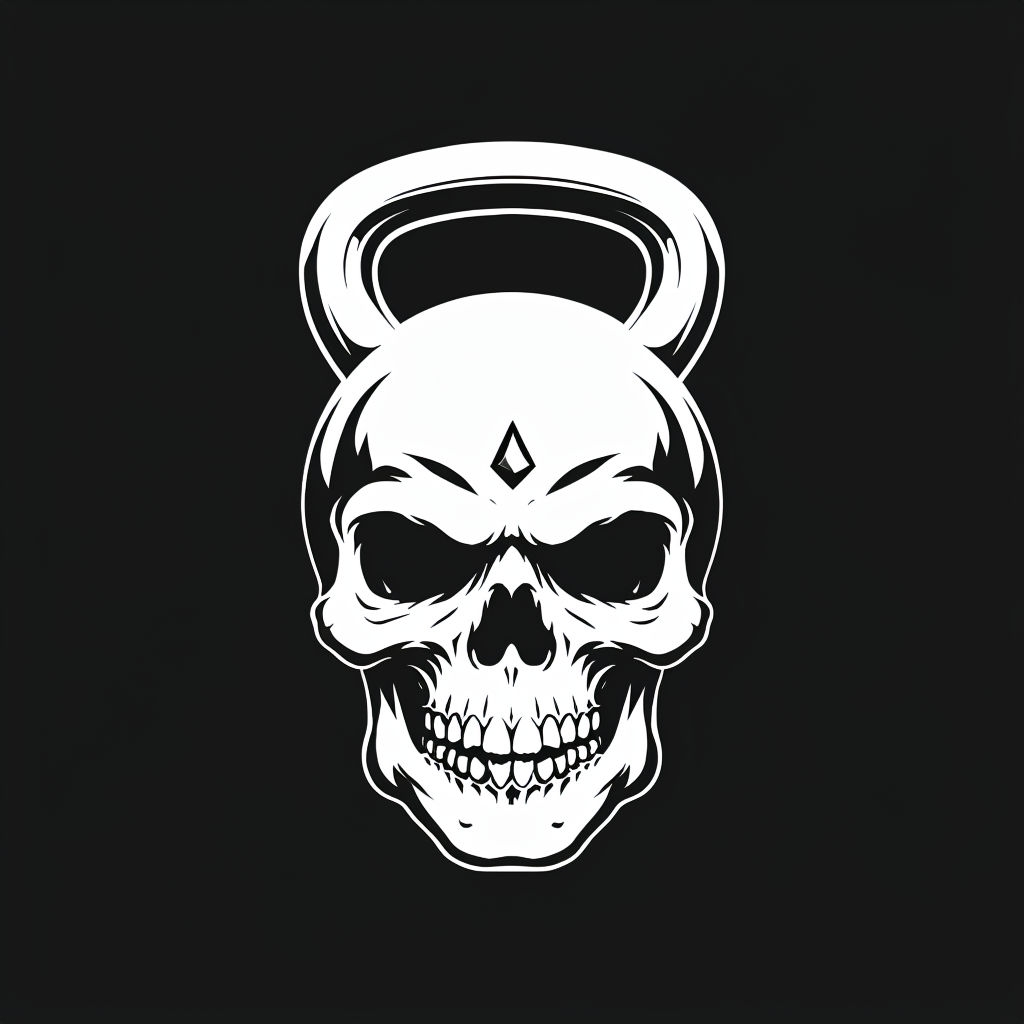 White Skull with Kettlebells Edgy Digital Illustration T-shirt