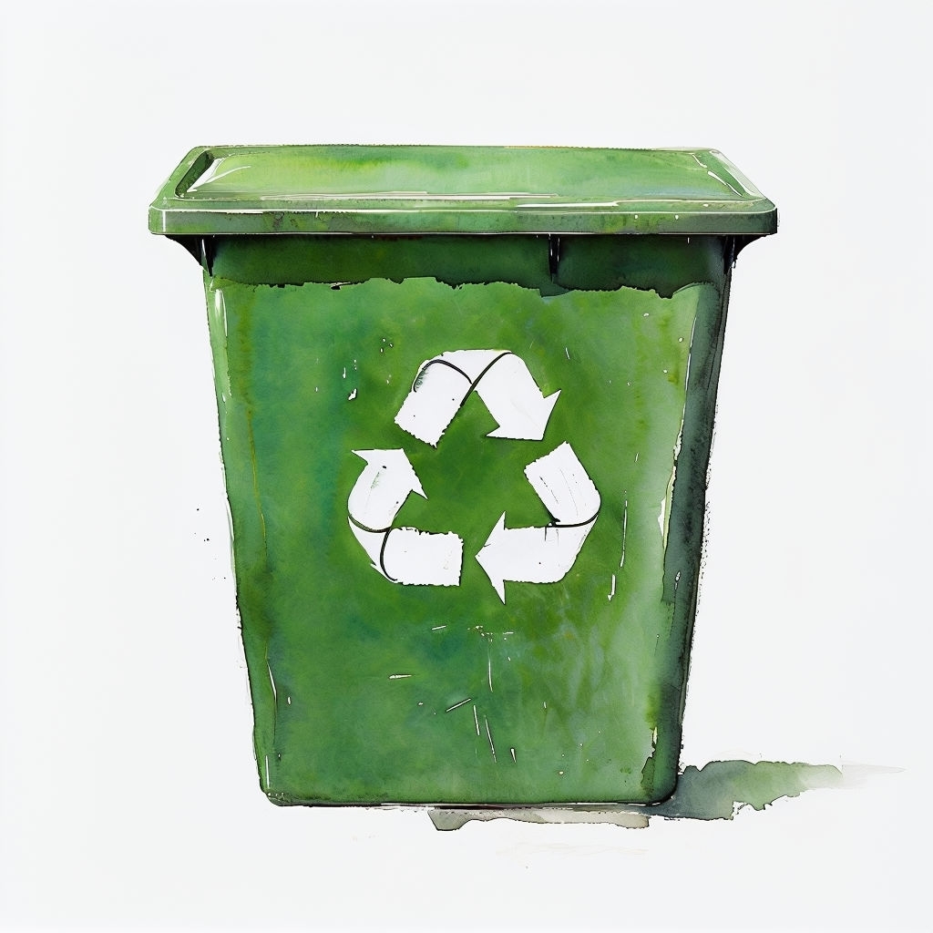 Watercolor Green Recycling Bin Art Illustration Sticker