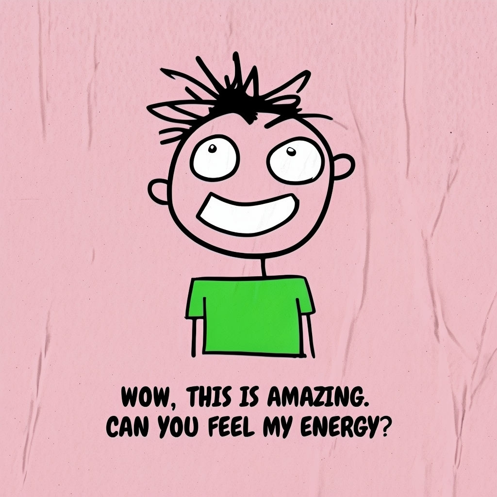 Joyful Cartoon Character with Energy Quote T-Shirt
