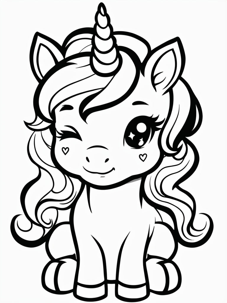 Cute Chibi Unicorn Illustration for Coloring Book Pages