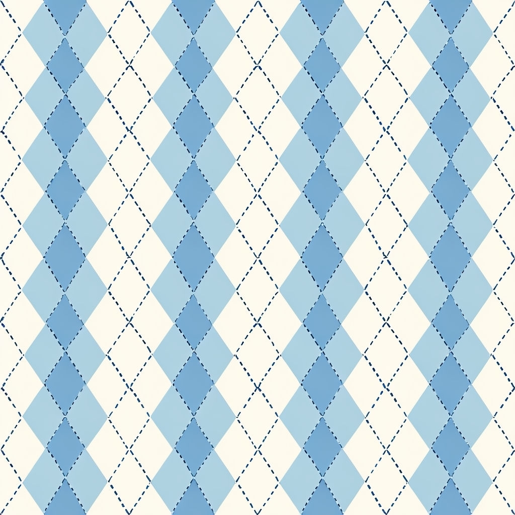 Cheerful Light Blue and Cream Argyle Pattern Design Seamless Pattern