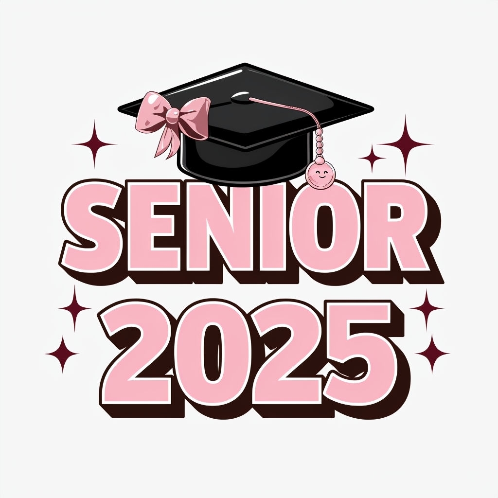 Bold Senior 2025 Graduation Design with Cap and Bows T-shirt