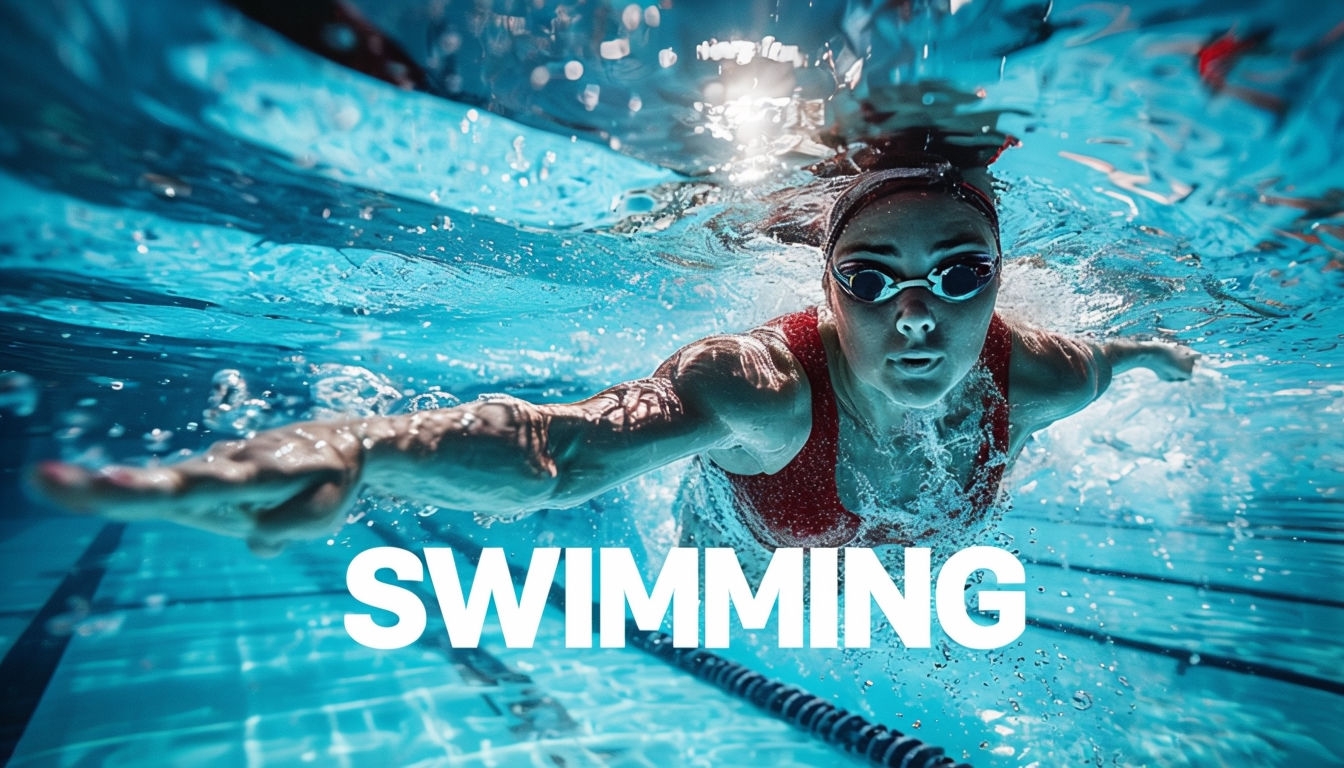 Dynamic Female Swimmer Underwater Action Photography Poster