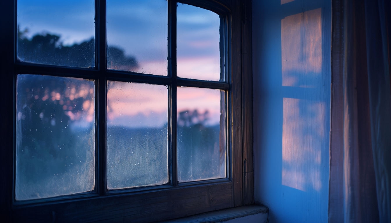 Serene Sunset View Through Vintage Window Virtual Background
