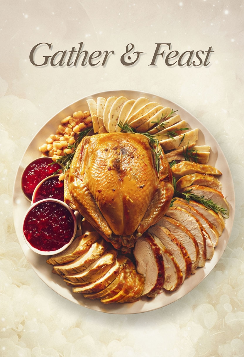 Warm Thanksgiving Gather & Feast Food Post with Elegant Typography Social Media Post