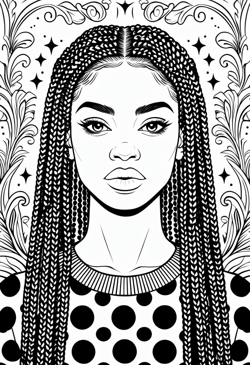 Elegant Black and White Illustration of a Young Woman Coloring Book Page