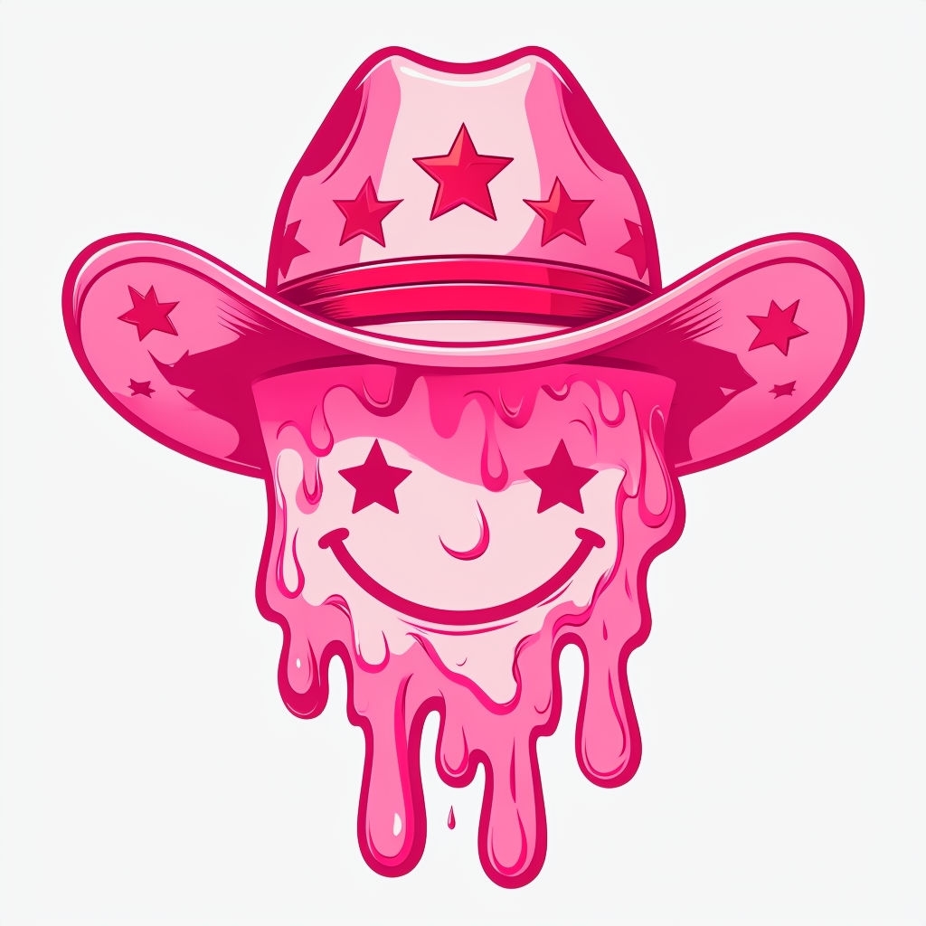 Whimsical Dripping Pink Face with Cowboy Hat Cartoon Sticker