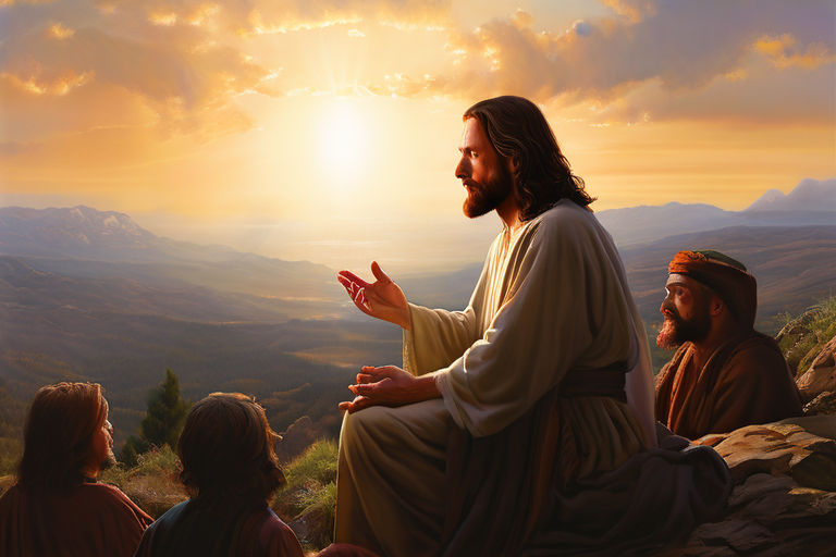 image of Jesus teaching people to pray the Lord's Prayer i... by ...