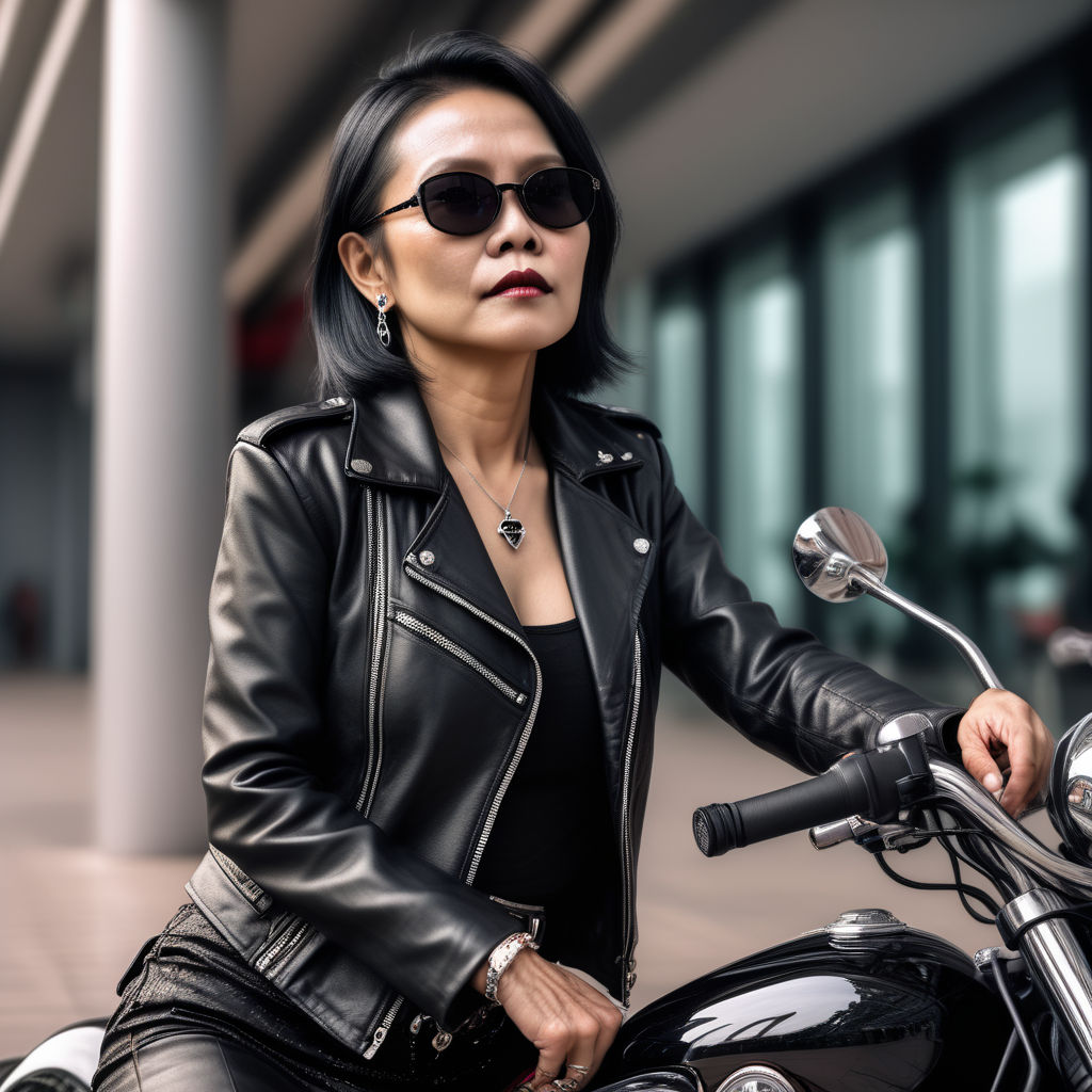 Grandma in modern clothes and a biker jacket