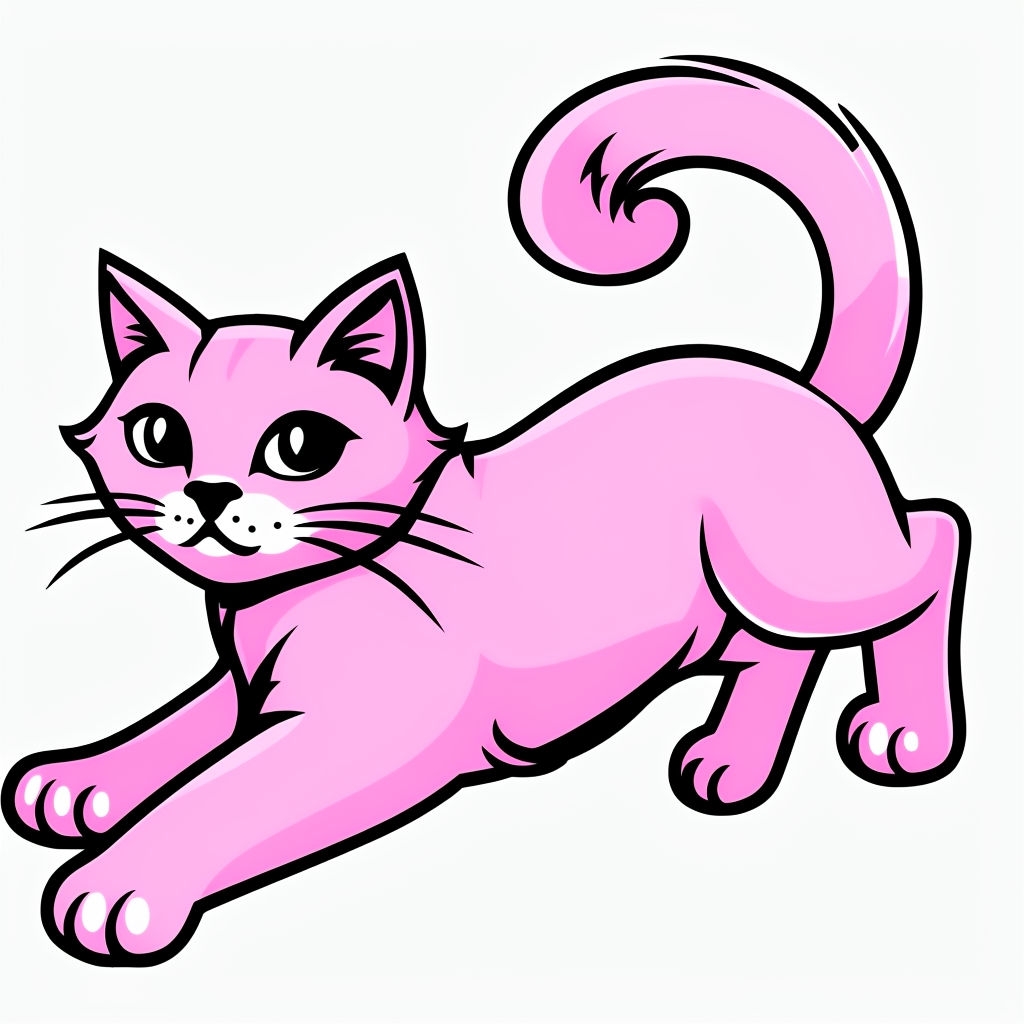 Playful Light Pink Cat Cartoon Illustration Sticker