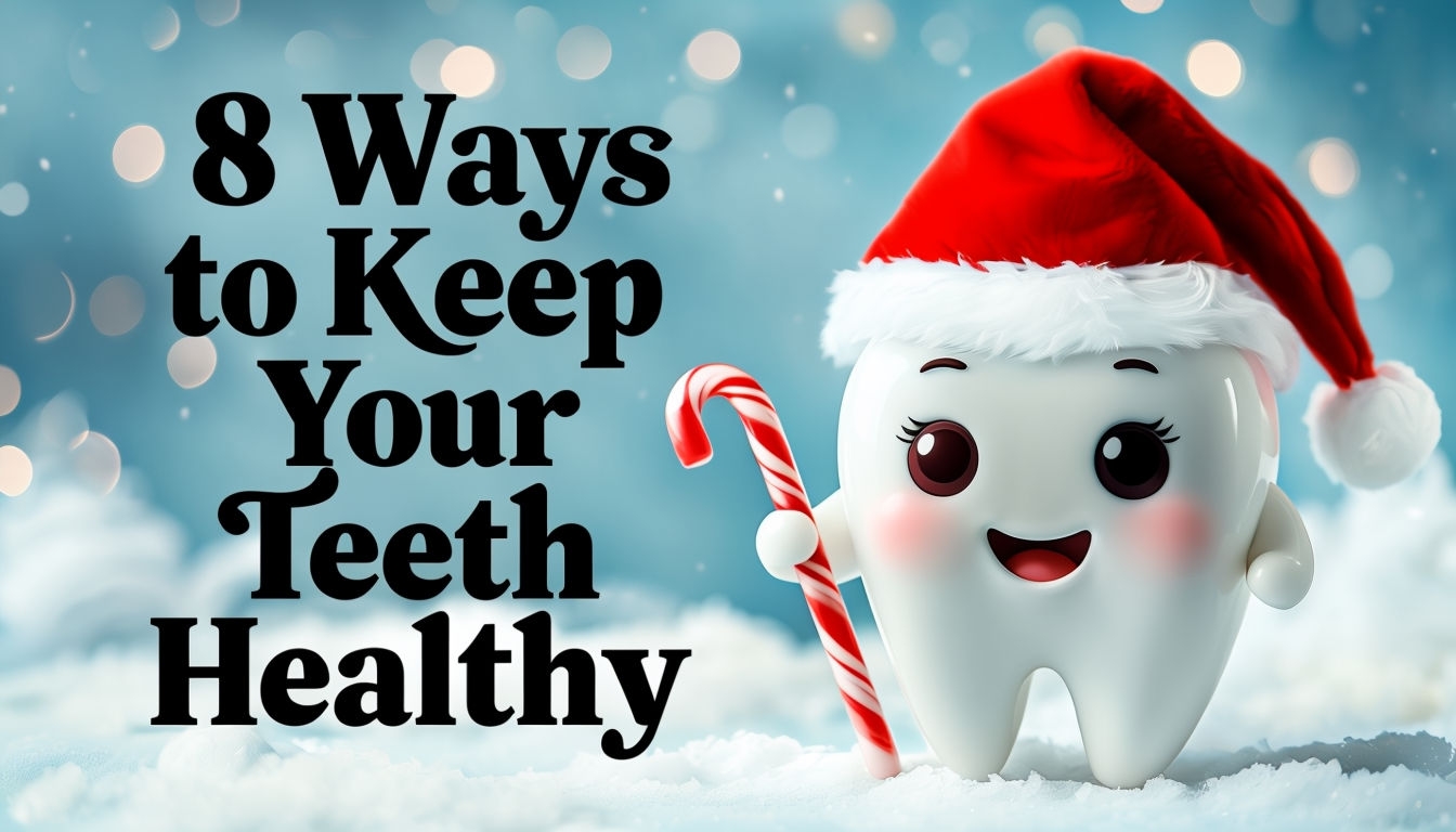 Festive Cartoon Tooth in Santa Hat for Holiday Dental Tips Social Media Post