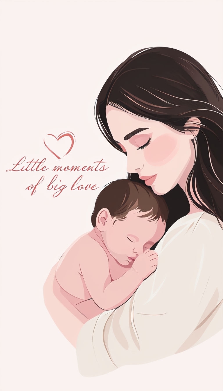 Heartwarming Mother and Baby Illustration with Love Quote Social Media Post