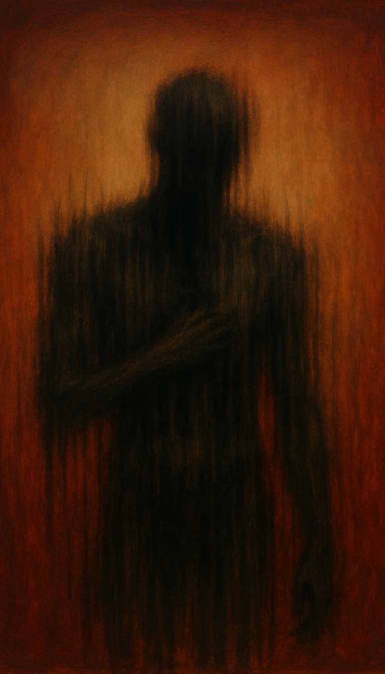 Abstract Shadowy Figure in Warm Gradient Background Art