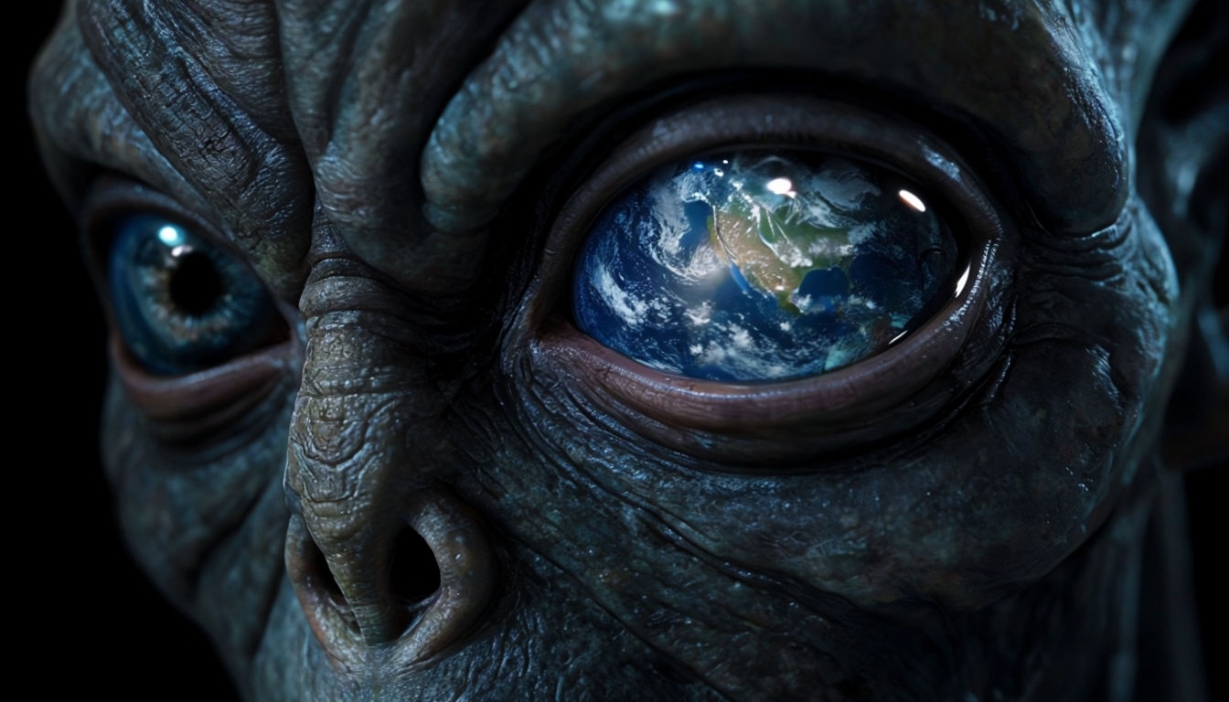Mysterious Alien Face with Earth Reflection Virtual Background