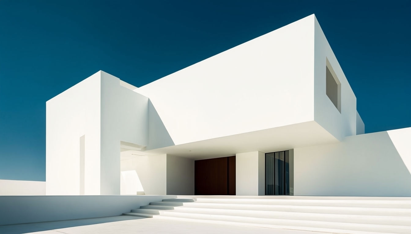 Modern Geometric White Architecture Against Deep Blue Sky Virtual Backgrounds