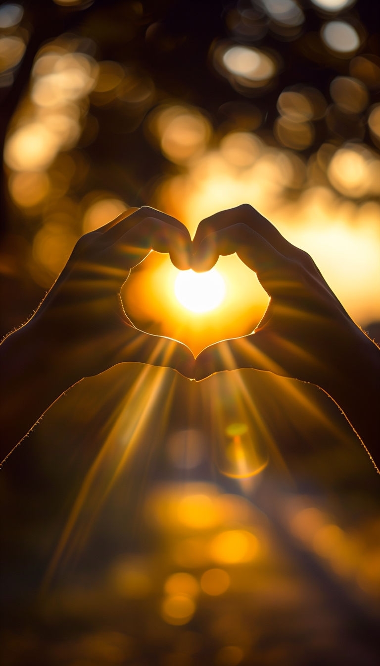 Heart-Shaped Hands Framing a Gorgeous Sunset Mobile Wallpaper