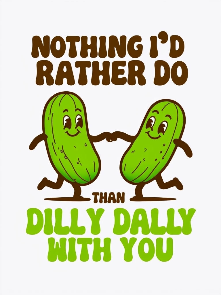 Cheerful Anthropomorphic Pickles Love Cartoon Illustration Card