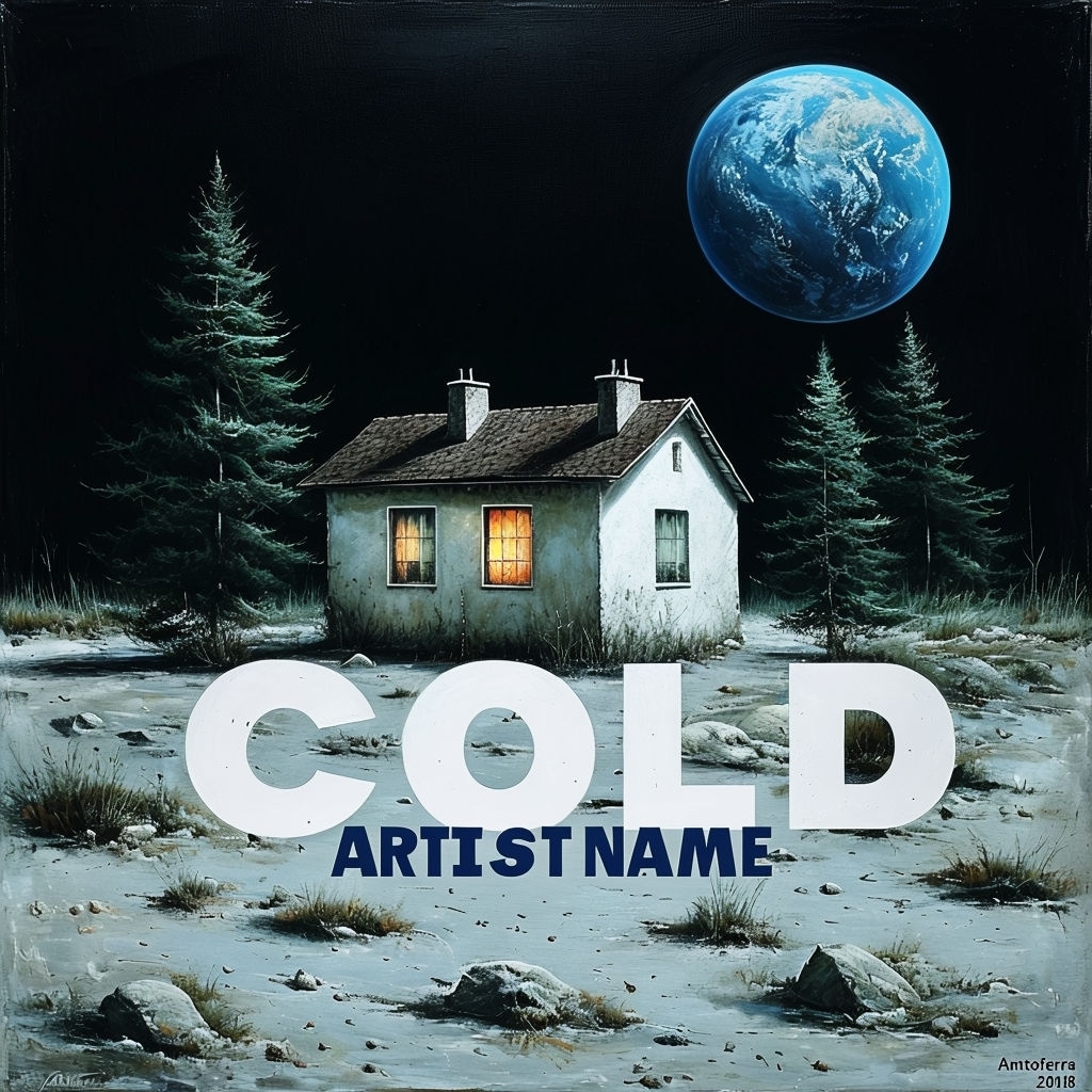 Surreal Cold House with Blue Planet Art for Spotify Album Cover