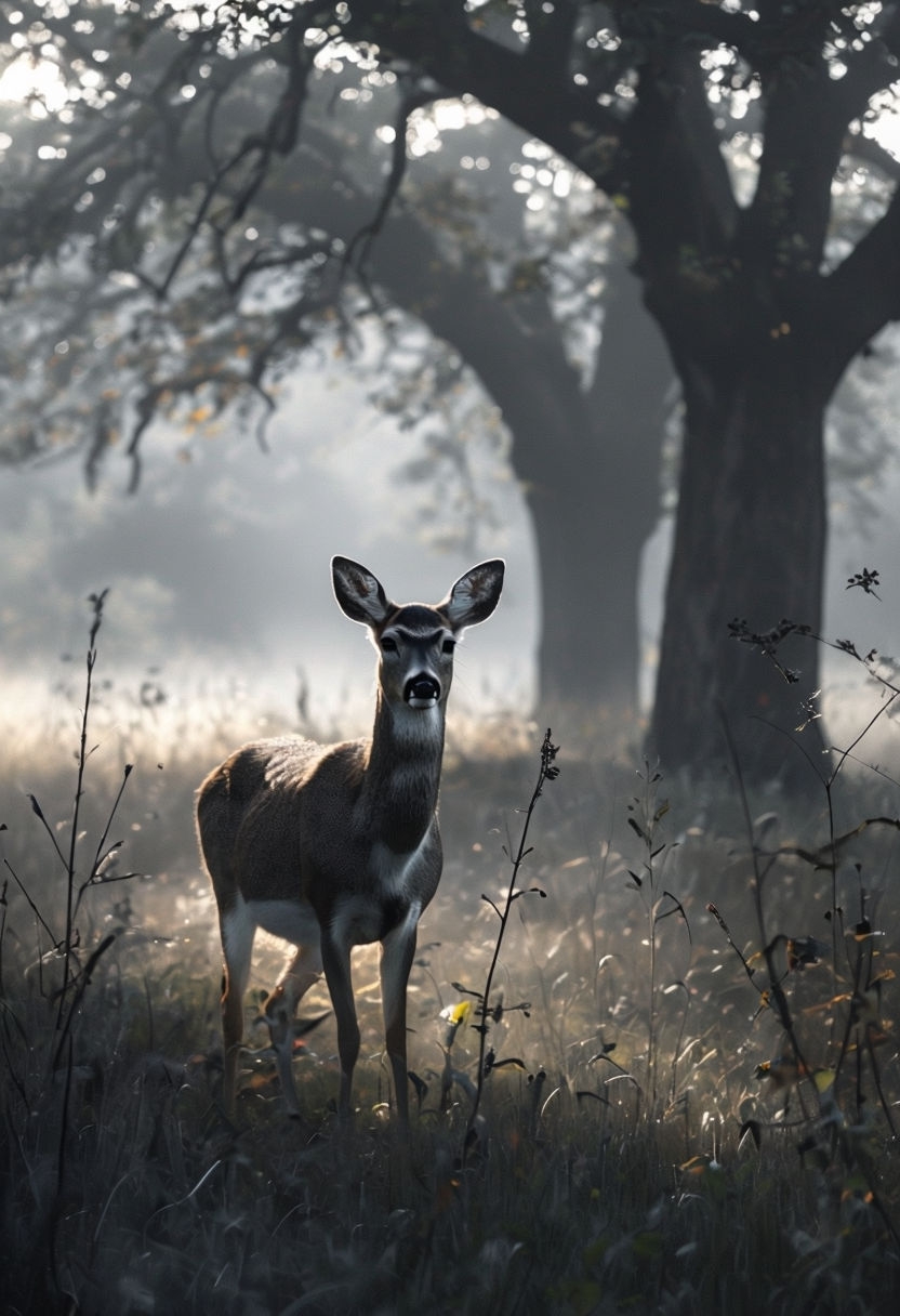 Serene Deer in Meadow Wildlife Photography Art