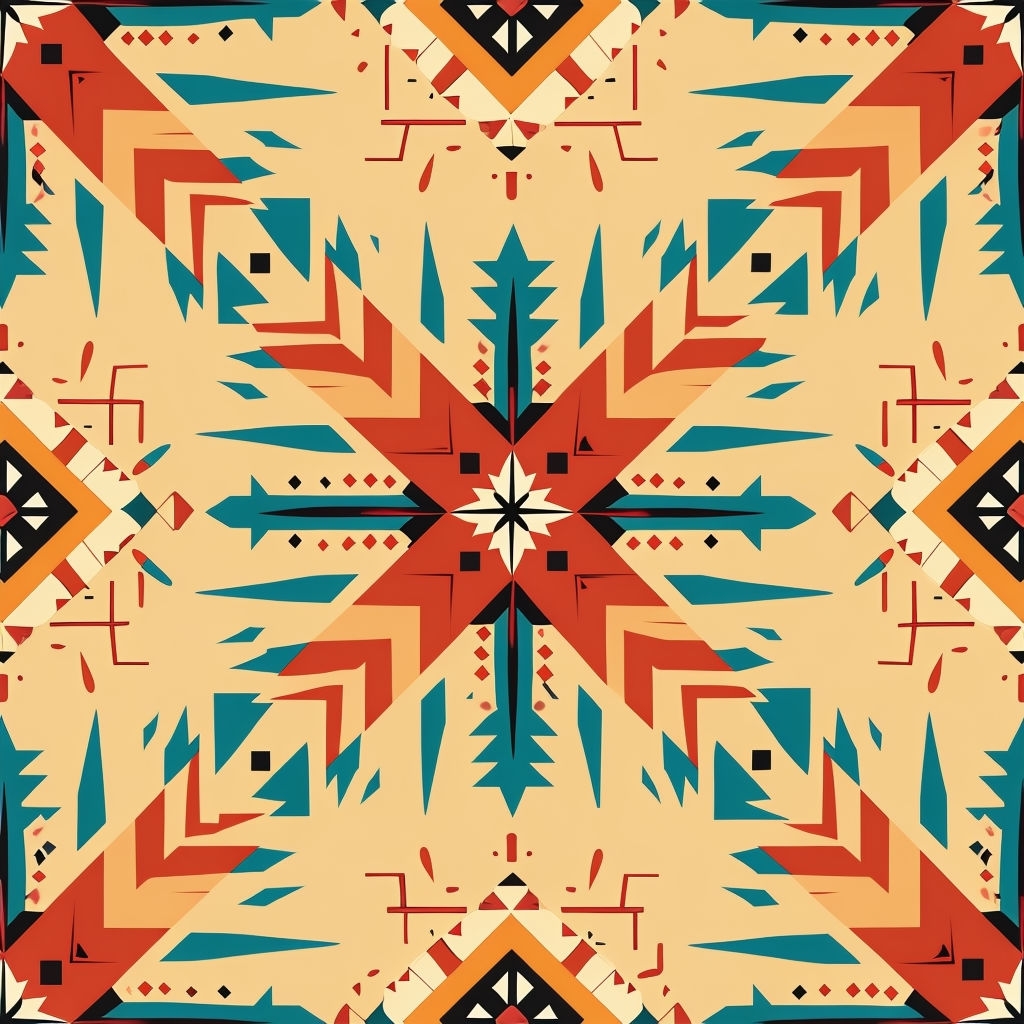 Vibrant Native American Geometric Pattern with Colorful Stars Seamless Pattern