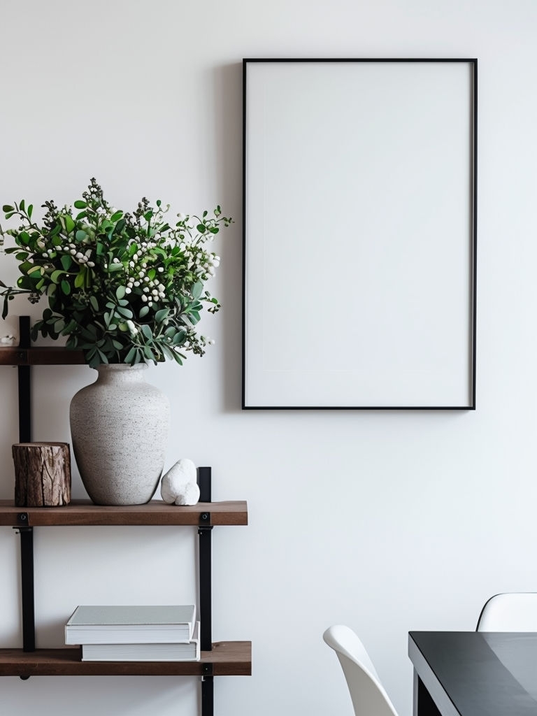 Minimalist Wooden Shelves with Greenery and Decor Photograph Mockup