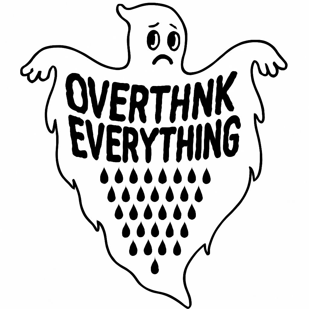 Sad Ghost Overthink Everything Cartoon T-Shirt