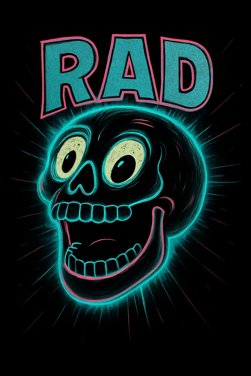 Dynamic Neon Skull Art with RAD Text T-Shirt