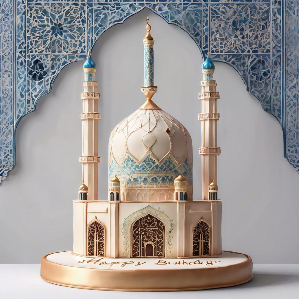 Mosque-shaped birthday cake with 'Happy Birthday Mohd Zahir'... by ...