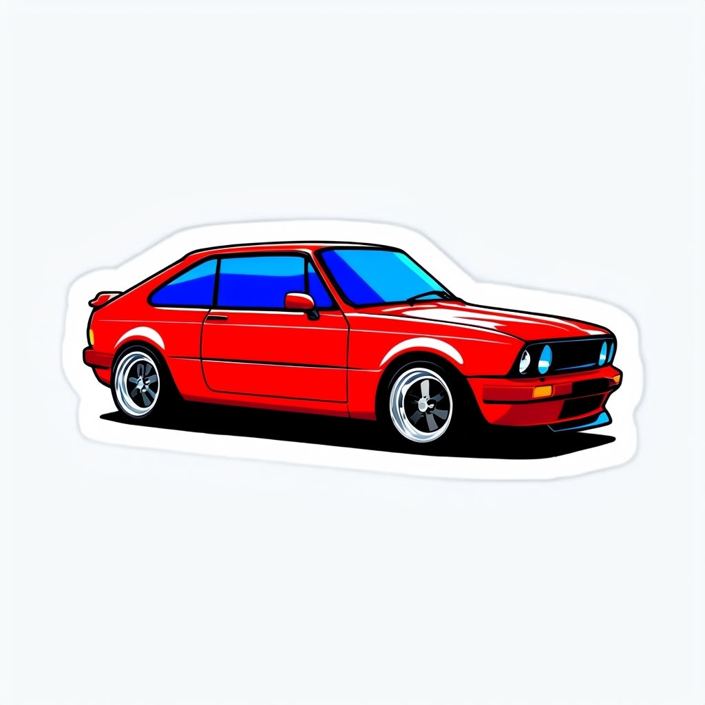 Vibrant Red and Blue Stylized Car Vector Illustration Sticker