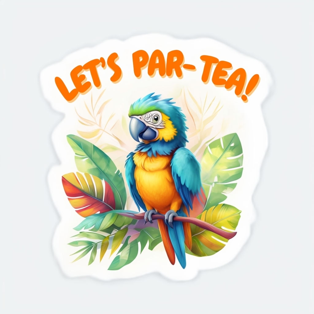 Cheerful Parrot Let's Par-Tea Colorful Sticker