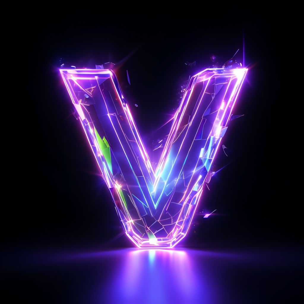 Vibrant Holographic Letter V Illustration on Black Background Monogram