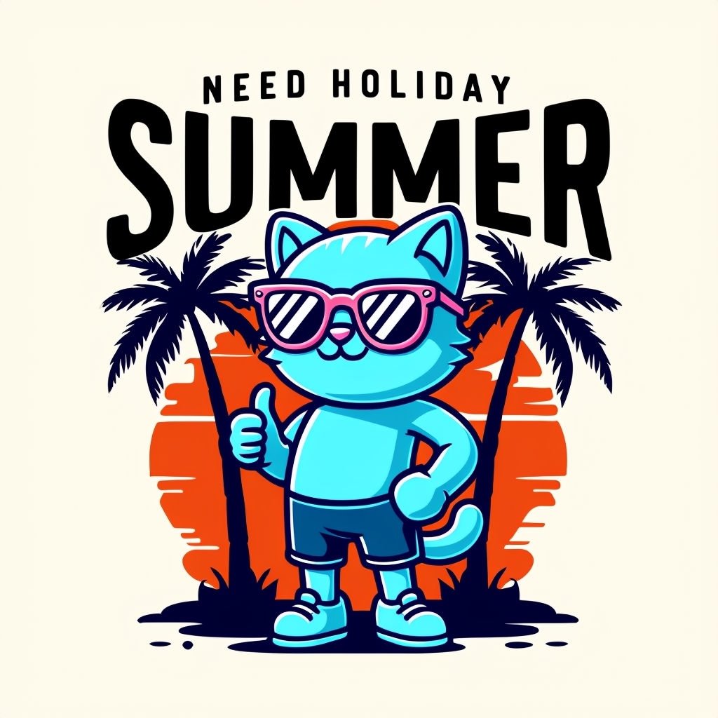 Playful Light Blue Cat Character Need Holiday Summer Poster