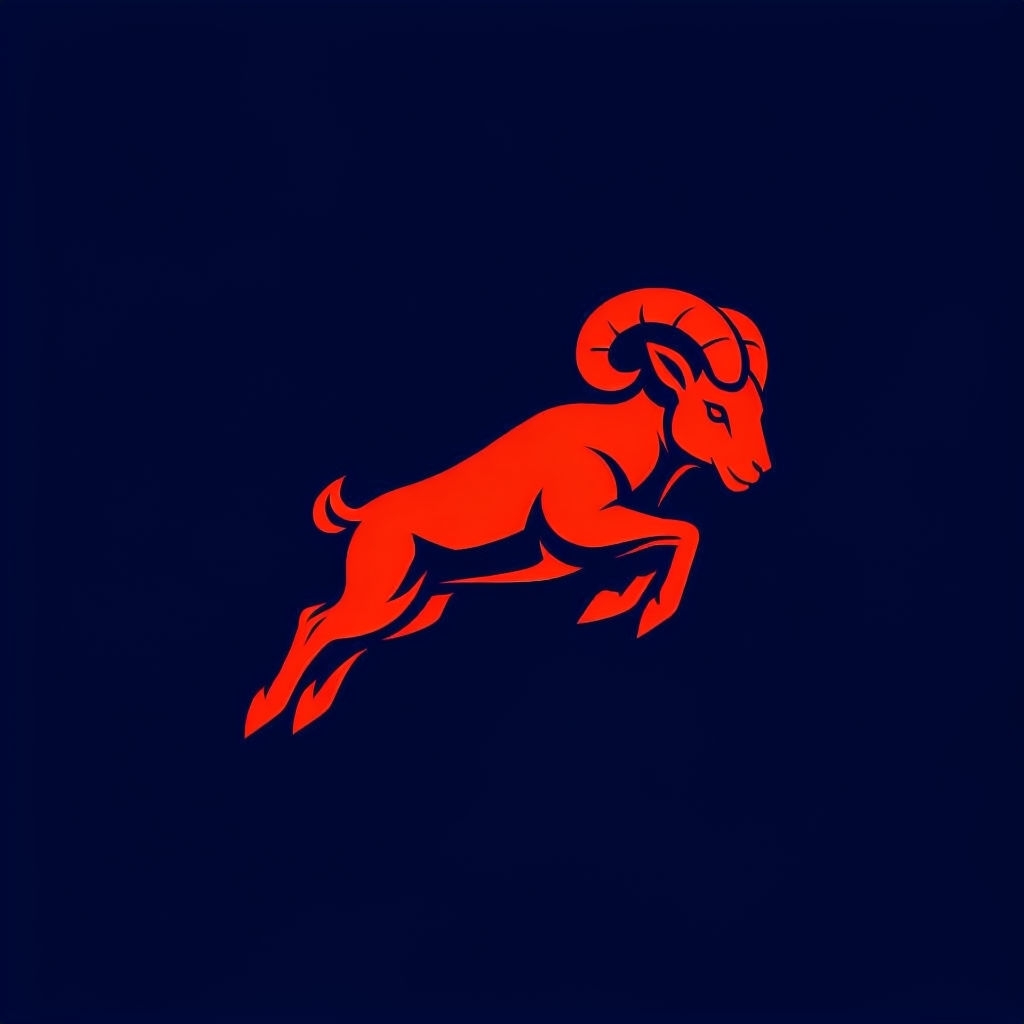 Dynamic Neon Red Ram Minimalist Logo Design