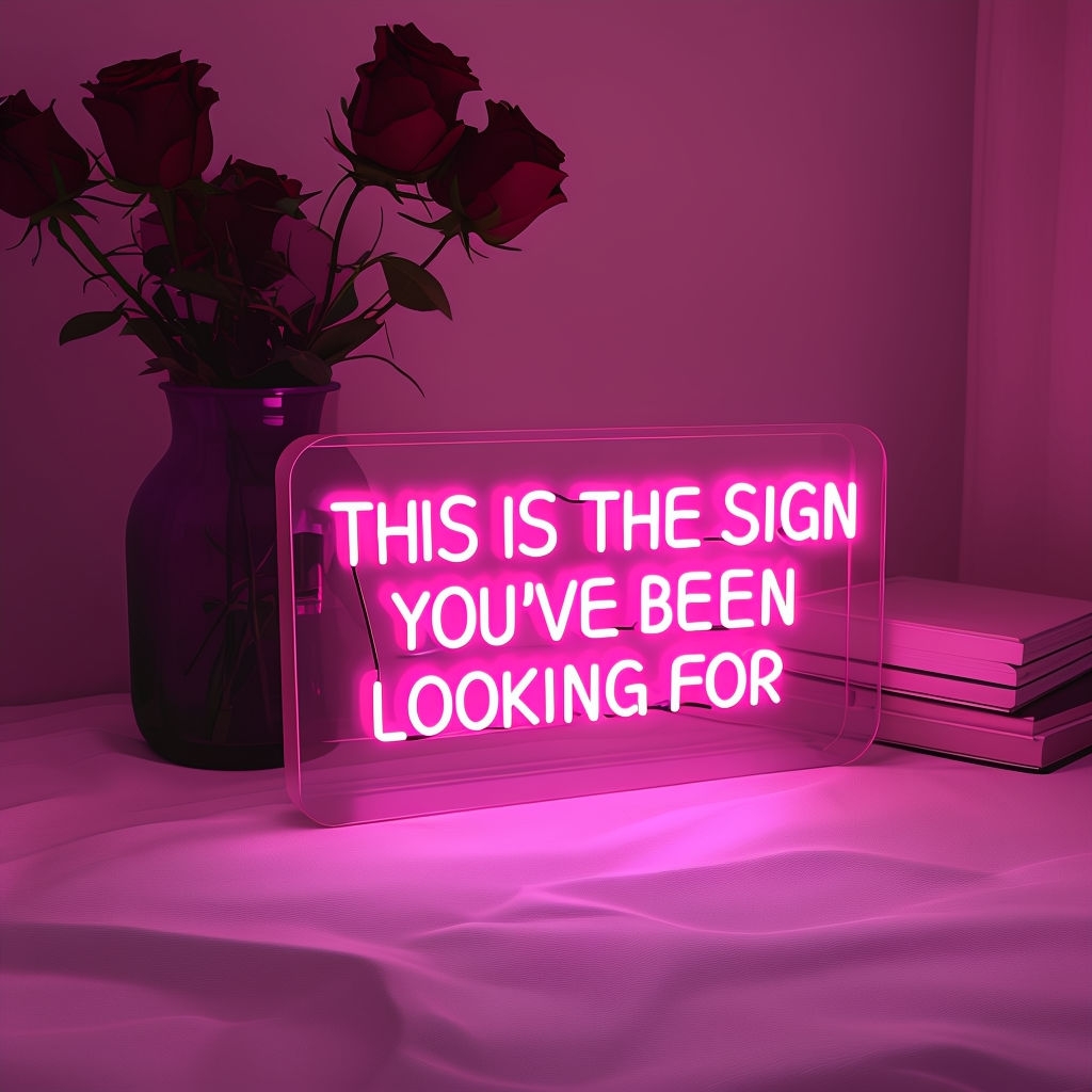 Vibrant Neon Sign Illuminated with Roses and Books Social Media Post
