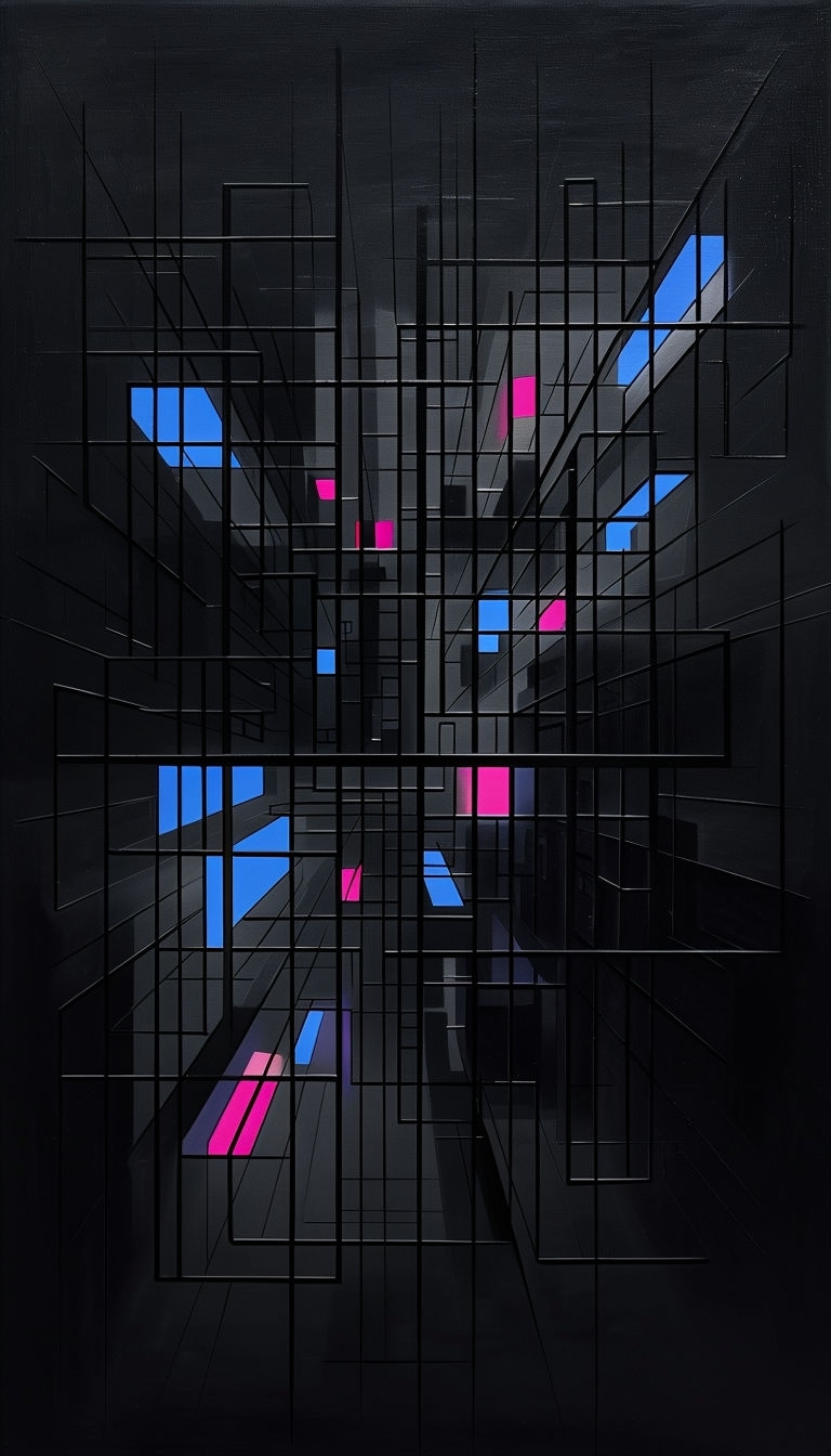 Vibrant Geometric Cyberpunk Cityscape in Neon Colors Mobile Wallpaper