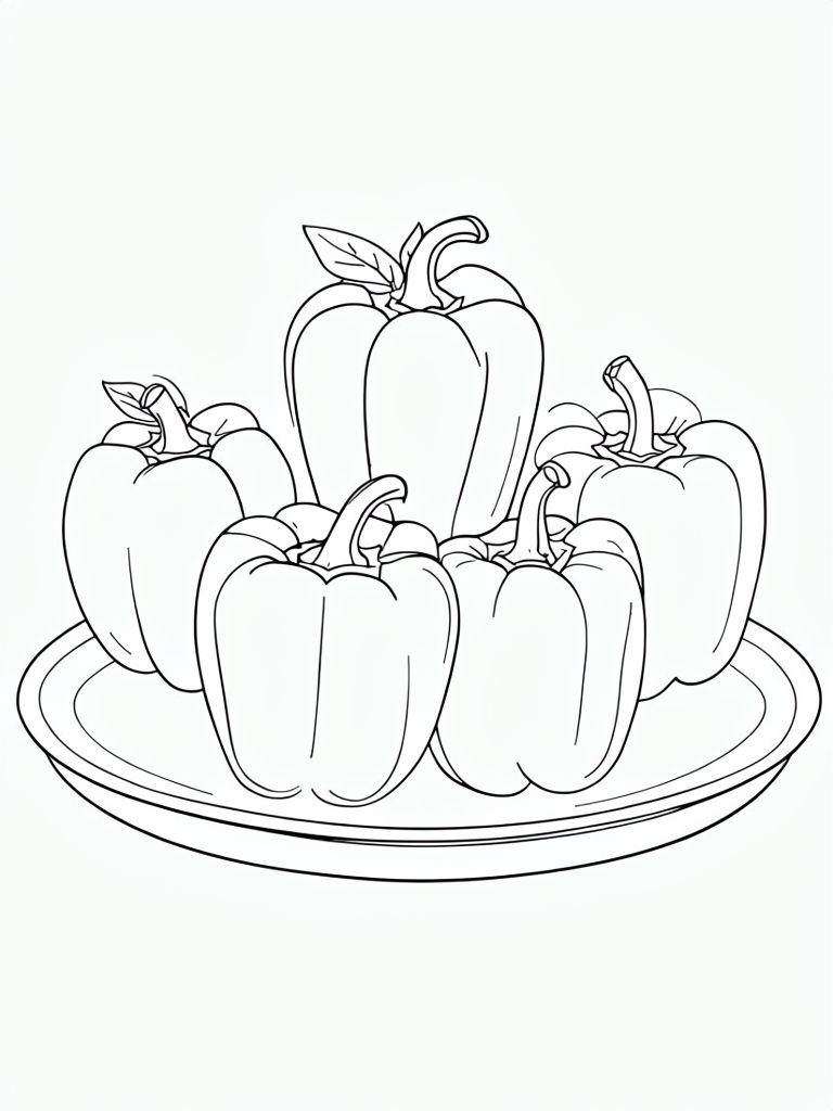 Delicate Outline of Stuffed Bell Peppers for Easy Coloring Page