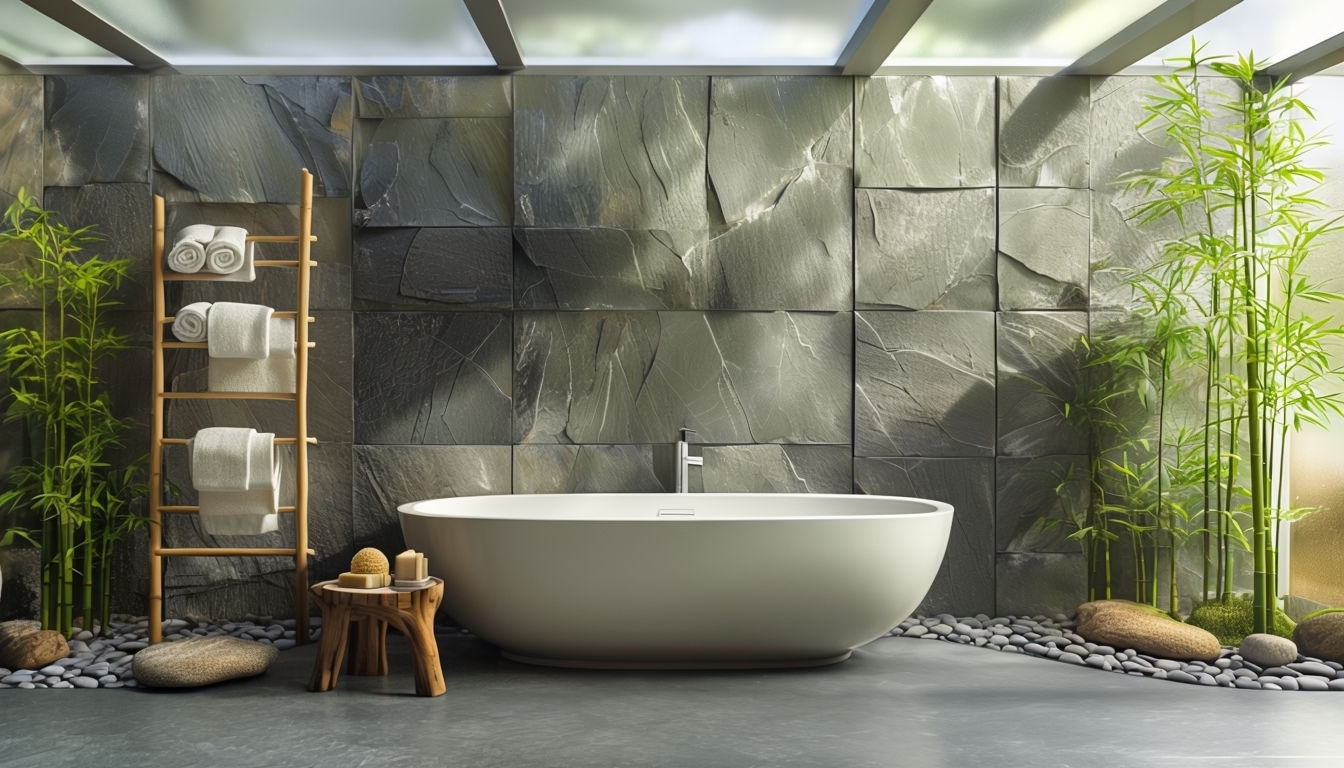 Serene Spa Bathroom Virtual Background with Natural Elements
