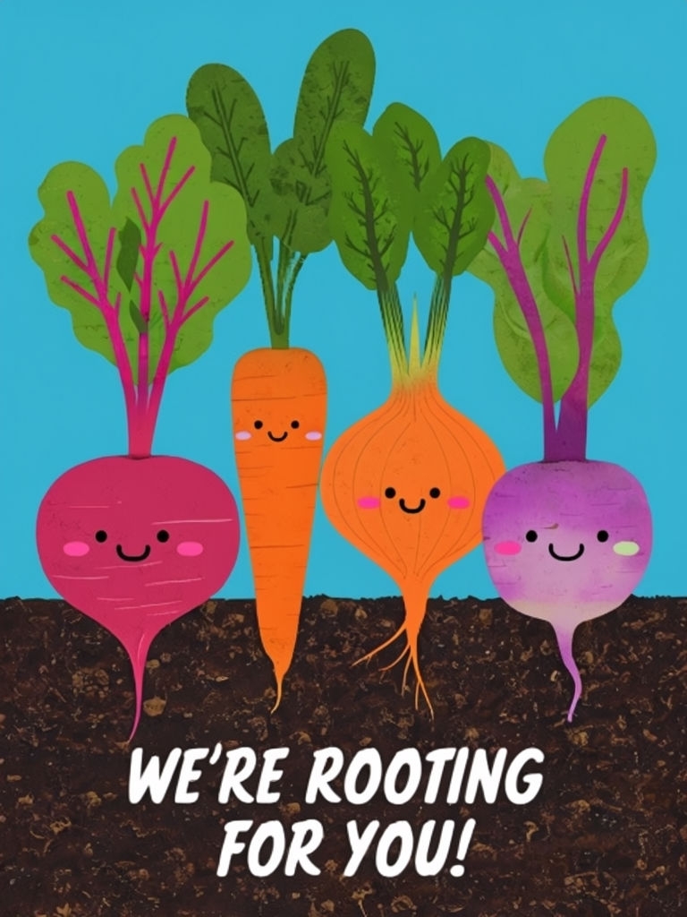 Cheerful Root Vegetables with Smiling Faces Whimsical Poster