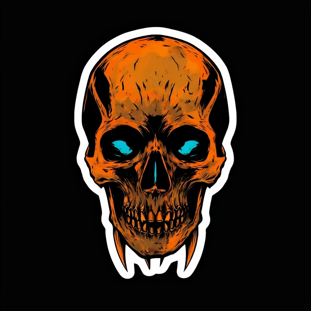 Bold Orange Cyan Skull Sticker Design