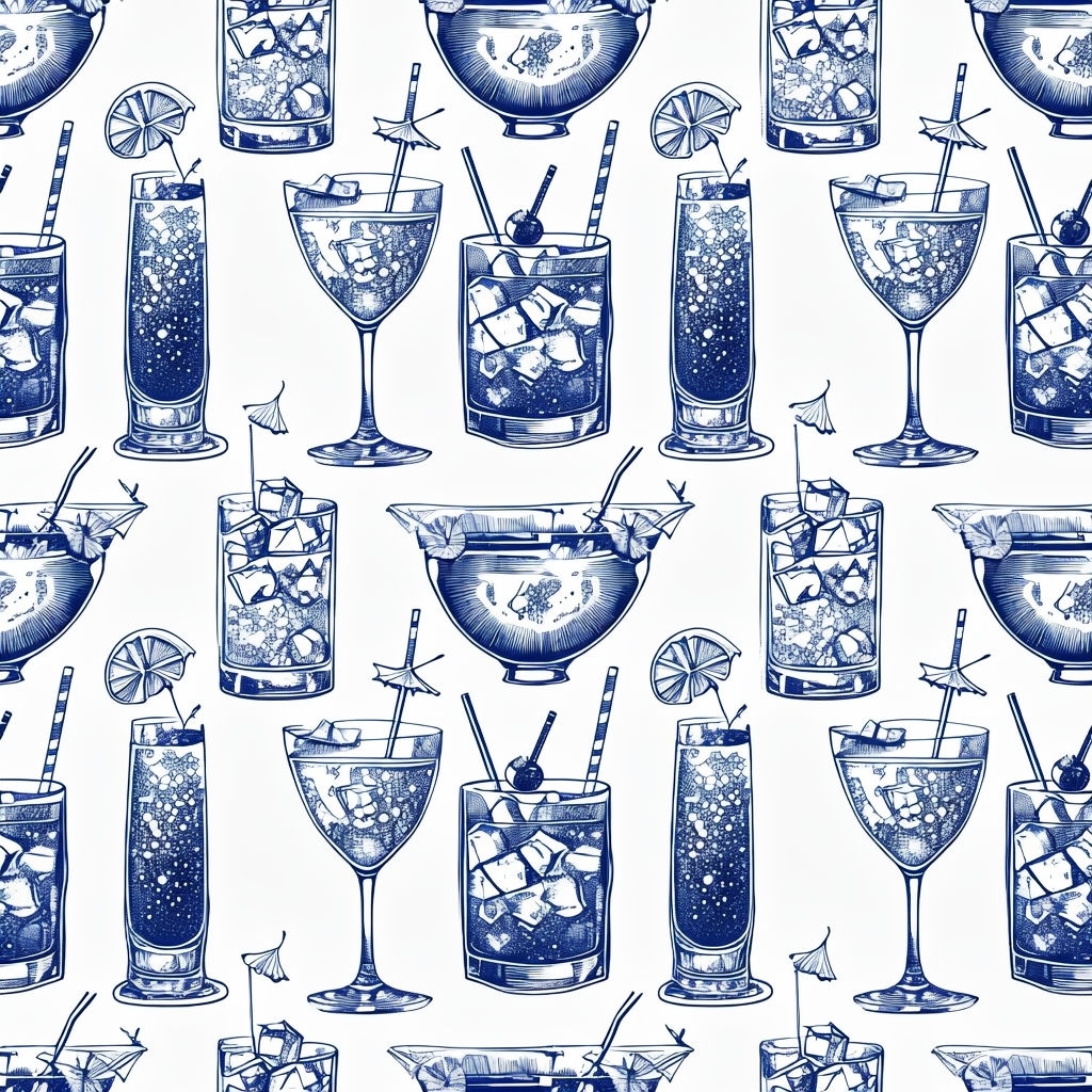 Hand-Drawn Vintage Cocktail Glasses Seamless Pattern