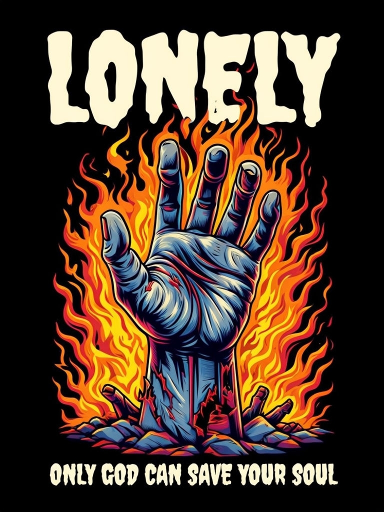 Eerie Zombie Hand Emerging from Flames Graphic T-Shirt