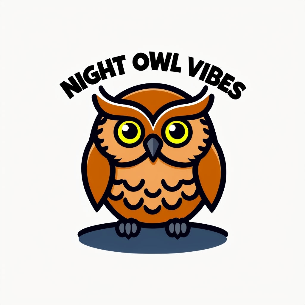 Charming Cartoon Night Owl Vibes Illustration Sticker