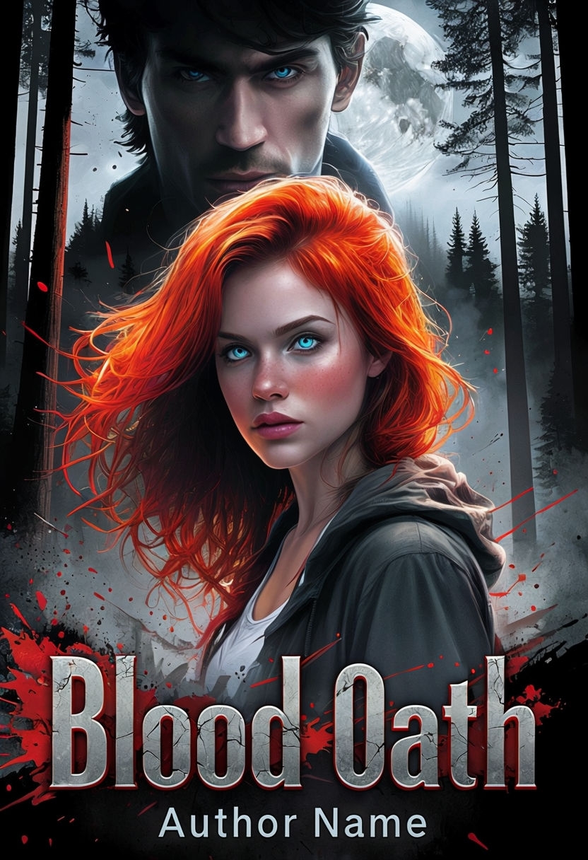 Dark Fantasy 'Blood Oath' EBook Cover with Fiery Red-Haired Woman