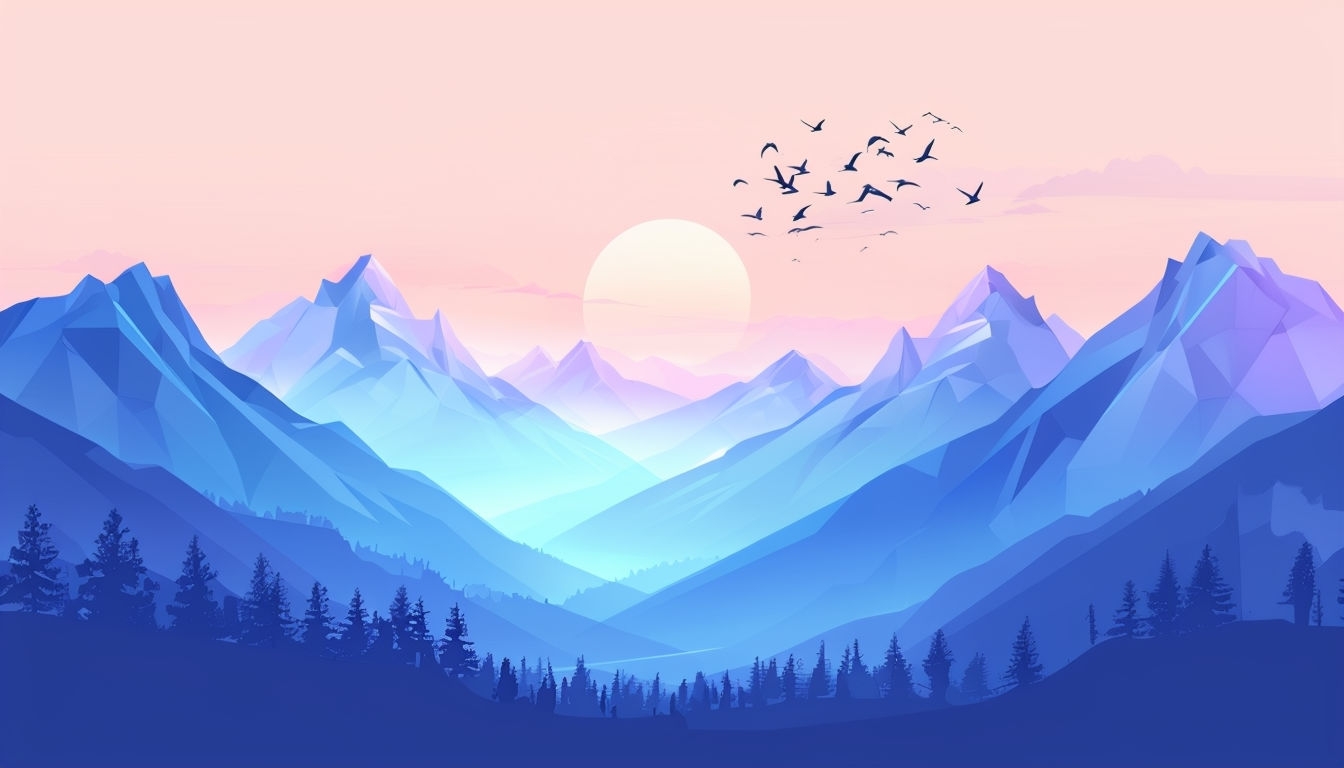 Serene Mountain Range at Dawn with Gentle Light Illustration Virtual Backgrounds